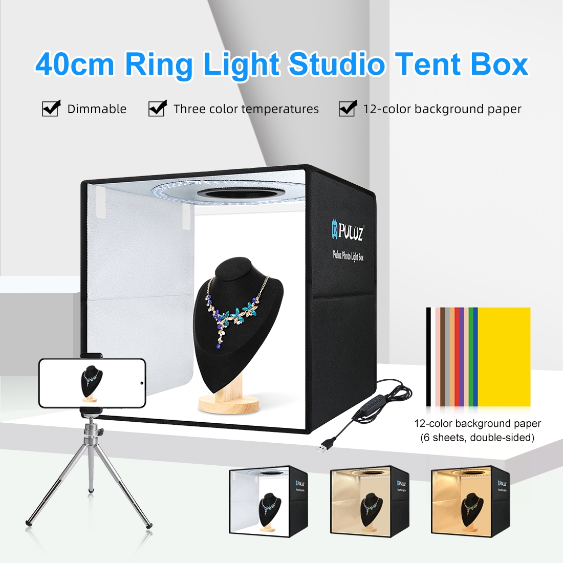 Photography Lighting Case - PULUZ 40cm Opvouwbare Draagbare Ringlamp USB