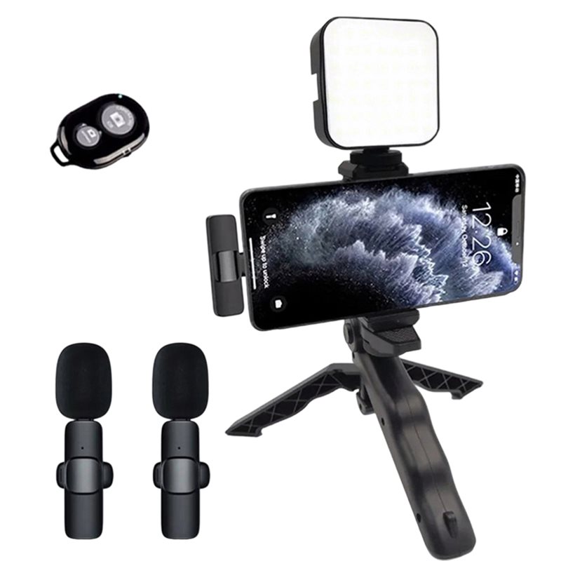 Photography Lighting Kit Portable - B29C-draagbare smartphone-videokit met microfoon, LED-lamp, statief,