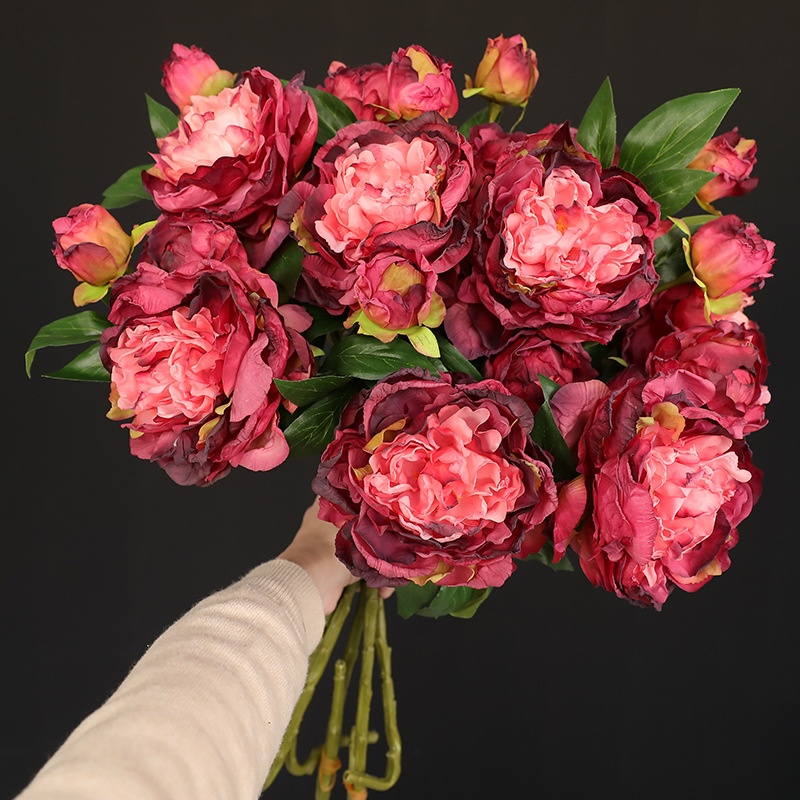 Photography Lighting Simulation - 1PC Retro 2-koppige pioenroos simulatiebloem luxe